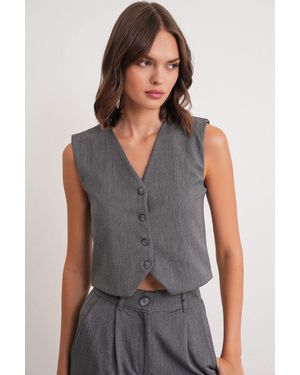MixRay V-Neck Buttoned Waistcoat - Grey
