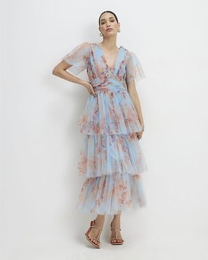 River Island Tulle Midi Dress V-Neck Size Zip - White