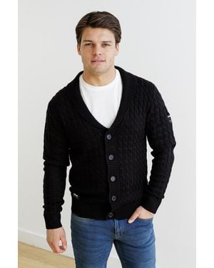 Firetrap Wool Blend Shawl Collar Cable Cardigan - Black