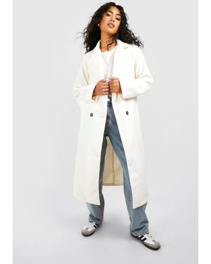 Boohoo Double Breasted Longline Coat - White
