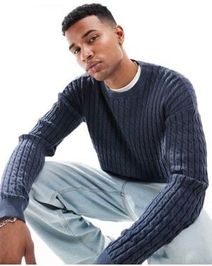 ASOS Relaxed Washed Knitted Cable Knit Jumper - Blue