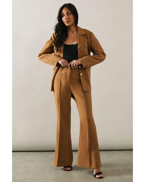 Wallis Petite High Waist Flare Trousers - Natural