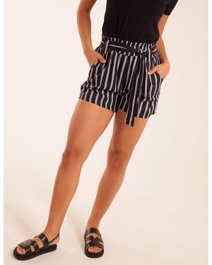 Blue Vanilla Stripe Belted Shorts - Black