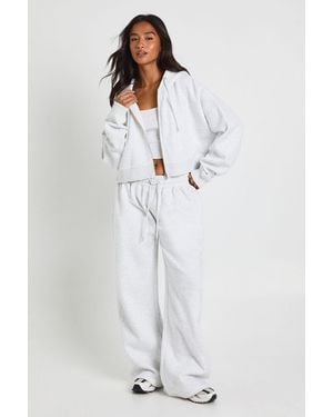 Boohoo Petite Deep Hem Crop Top 3 Piece Hooded Tracksuit - Grey