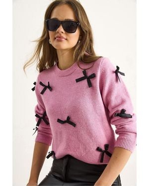 Bianco Lucci Bow Detailed Crew Neck Jumper - Pink
