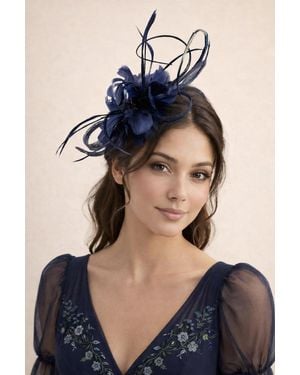 SVNX Floral Feather Fascinator With Loops - Blue