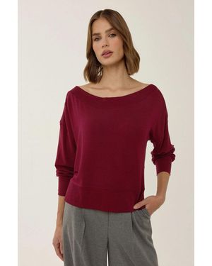 Hiccup Ribbed Boat Neck Blouse With Drop Sleeves - Red