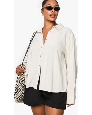 Boohoo Plus Premium Linen Oversized Shirt - White