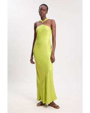 Karen Millen Satin Viscose Halter Neck Maxi Dress - Green