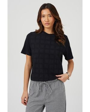 Brave Soul Cotton Crew Neck T-Shirt With Embroidered Detail - Black