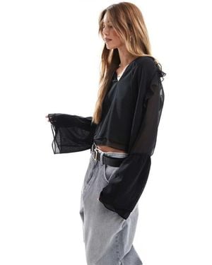 ASOS Chiffon Sleeve Detail Blouse - Black