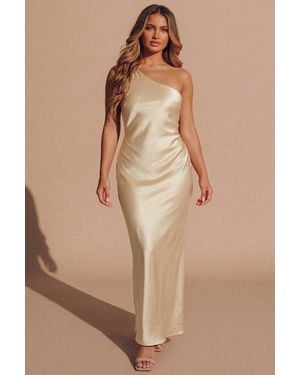 Femme Luxe One Shoulder Twist Back Cut Out Maxi Dress - Natural