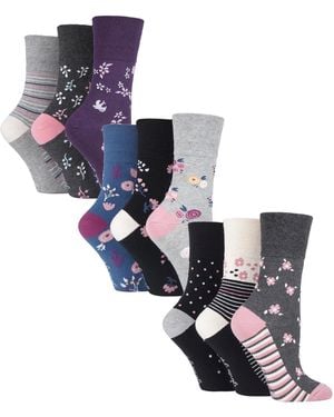 Gentle Grip 9 Pair Multipack Ladies Cotton Crew Non Elastic Socks - White