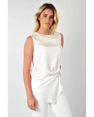 Secret Label Round Neck Twist Front Sleeveless Blouse - White