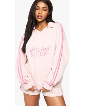 Boohoo Cote Azur Studio Slogan Collared Short Tracksuit - Pink