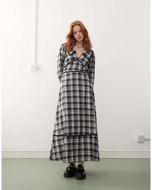 Reclaimed Vintage Check Midi Dress With Collar - Blue