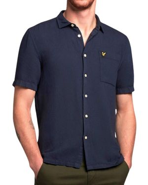 Lyle & Scott Lyle & Scott Short Sleeve Dark Oxford Linen Shirt - Blue