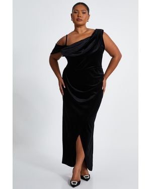 Quiz Curve Velvet Wrap Maxi Dress - Black