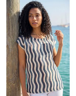 Roman Wave Stripe Print Tunic Top - Natural