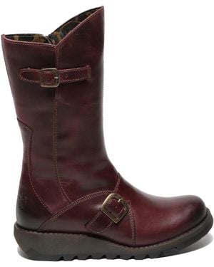 Fly London Buckled Mid-Calf Leather Zip Boots - Brown