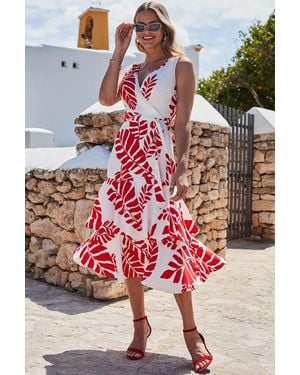 Sosandar Palm Print Midi Wrap Dress - Red