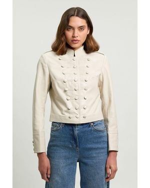 Karen Millen Leather Drummer Boy Detail Jacket - Natural