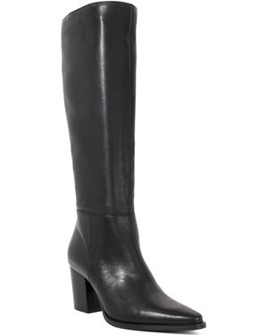 Dune Tenna Leather Block Heel Knee High Boots - Black