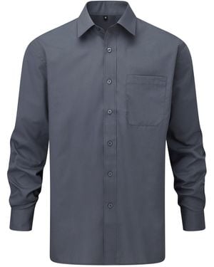 Russell Collection /Ladies Poplin Long-Sleeved Shirt (Convoy) - Blue