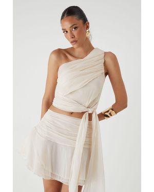 MissPap One Shoulder Knot Drape Top - Natural