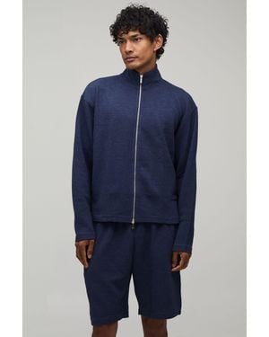 BoohooMAN Oversized Boxy Rib Dual Ended Zip Through Funnel Neck Short Tracksuit - Blue