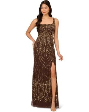 Adrianna Papell Sleeveless Bead Long Dress - Brown