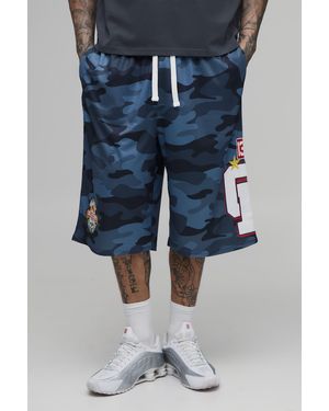 BoohooMAN Tall Camo Applique Mesh Jorts - Blue
