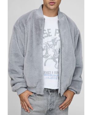 BoohooMAN Regular Fit Faux Fur Bomber Jacket - Grey