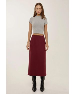 Hiccup High Waist Midi Skirt - Red