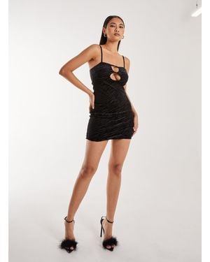 Pink Vanilla Zebra Velvet Mini Dress - Black