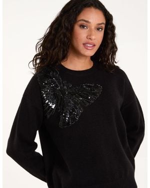 Blue Vanilla Embellished Sequin Butterfly Jumper - Black