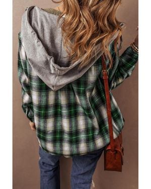 Azura Exchange Plaid Button Up Shirt With Hood - Brown