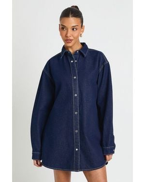 Boohoo Oversized Denim Shirt Dress - Blue