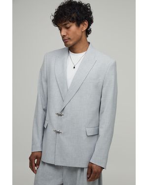 BoohooMAN Pinstripe Clasp Detail Relaxed Fit Suit Jacket - Grey