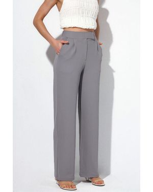 Hiccup High Waist Straight Leg Trousers - Grey