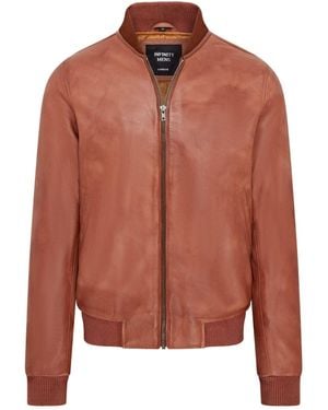 Infinity Leather Soft Ma-1 Varsity Bomber Jacket - Brown