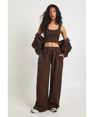 Boohoo Deep Hem Crop Top 3 Piece Hooded Tracksuit - Brown
