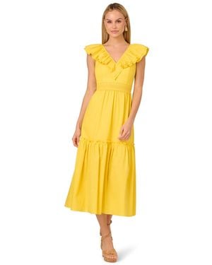Adrianna Papell Ruffle Midi Dress - Yellow