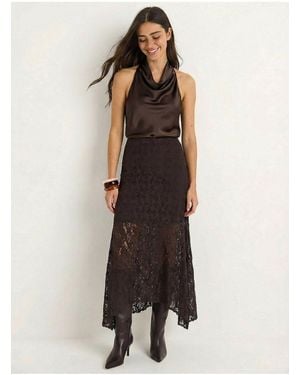 Bianco Lucci High Waist Lace A-Line Midi Skirt - Multicolour