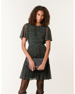 Blue Vanilla Leopard Print Mesh Crew Neck Mini Dress - Green