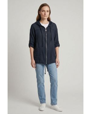 Izabel London 3/4 Sleeve Hooded Zip Front Jacket - Blue