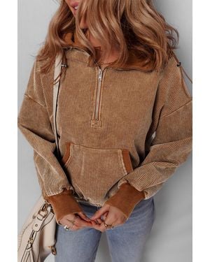 Azura Exchange Corduroy Zipup Hoodie Relaxed Fit - Brown