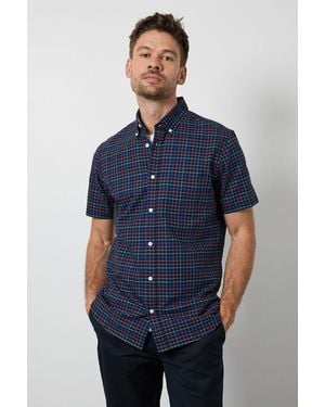 MAINE Window Check Short Sleeve Shirt Cotton - Blue