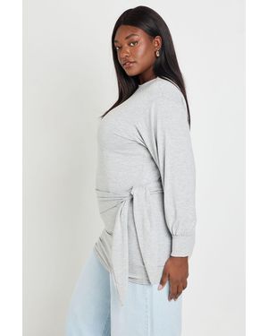 Boohoo Plus Slouchy Wrap Over Long Sleeve Top - White