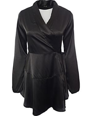 TFNC London Satin Wrap Mini Dress - Black